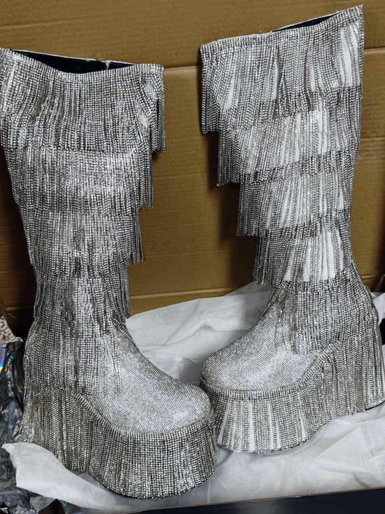 Dolls Kill Shoes - Dolls Kill Club Exx Rhinestone Fringe Platform Boots
